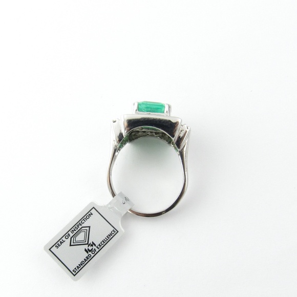 Vintage 17K and 14K White Gold Natural Square Emerald Diamond Ring #4856 - Picture 5 of 9
